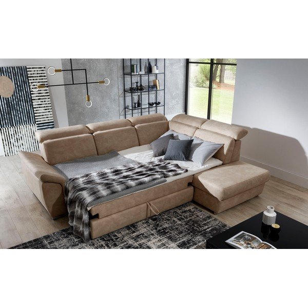 Bézs bársony kinyitható-tárolóhelyes sarokkanapé (jobb oldali-L alakú) Loreto – ELTAP-image-4