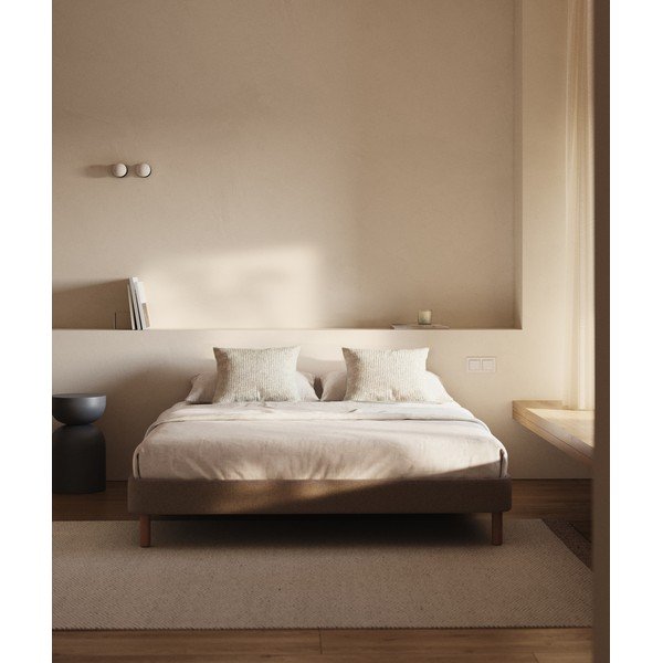 Barna kárpitozott franciaágy ágytámla nélkül 160x200 cm Ofelia – Kave Home-image-1