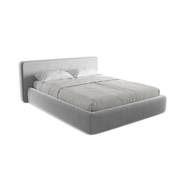 Szürke kárpitozott ágyneműtartós franciaágy ágyráccsal 160x200 cm Kiana – Makamii-image-2