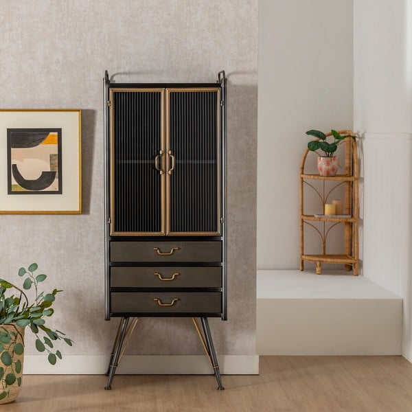 Fekete fém tálalószekrény 58x150 cm Brick – Ixia-image-1