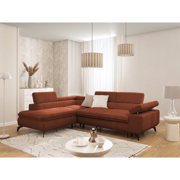 Terrakotta színű zsenília sarokkanapé (bal oldali-L alakú) Marbeya  – Ropez-image-1