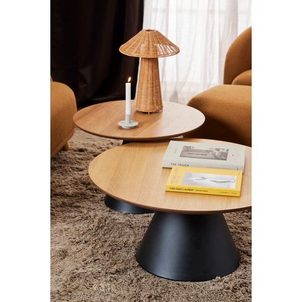 Fekete-natúr színű kerek dohányzóasztal tölgyfa dekoros asztallappal ø 65 cm Soli – Actona-image-2