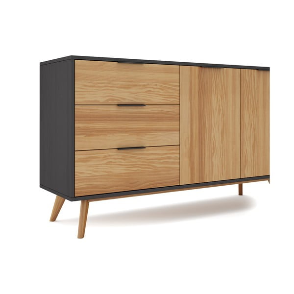 Fekete-natúr színű borovi fenyő alacsony komód 140x81 cm Lavis – Marckeric-image-4