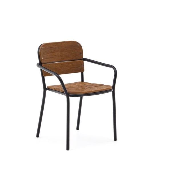 Fekete-barna tömörfa-fém kerti szék Algueret – Kave Home