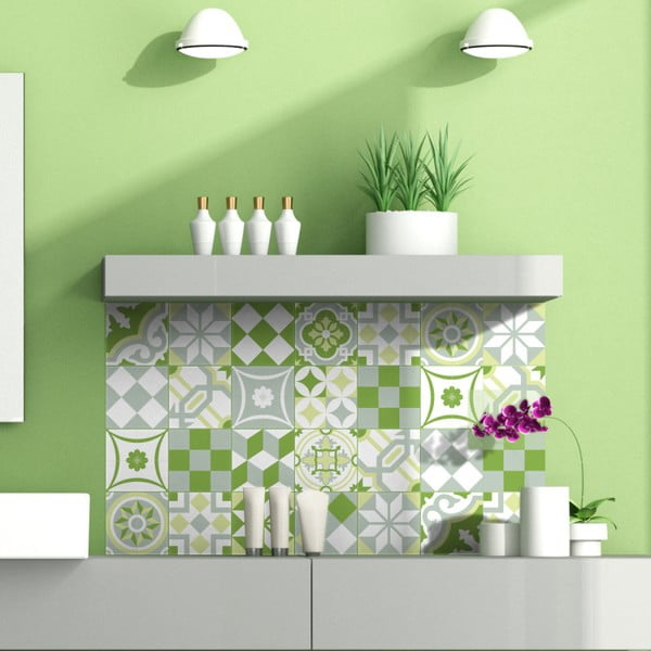 Green Patchwork Tiles 24 db-os falmatrica szett, 10 x 10 cm - Ambiance