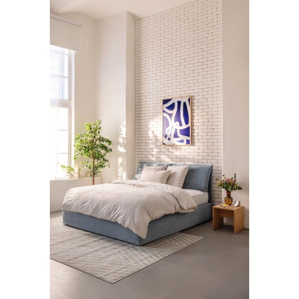 Kék kárpitozott ágyneműtartós franciaágy matraccal, ágyráccsal 160x200 cm Thessa Pillow – Bonami Selection-image-1