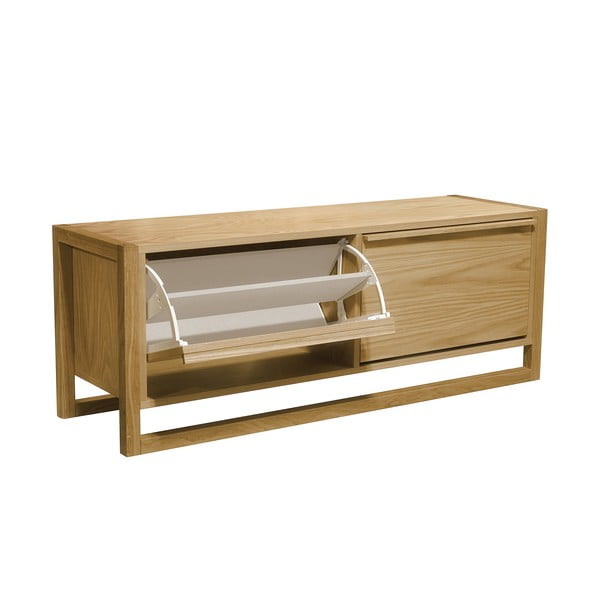 Natúr színű ülőkés billenő ajtós cipőtartó tölgyfa dekorral NewEst – Woodman-image-2