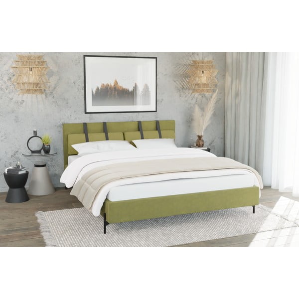Világoszöld kárpitozott franciaágy ágyráccsal 200x200 cm Tulsa – Ropez-image-4