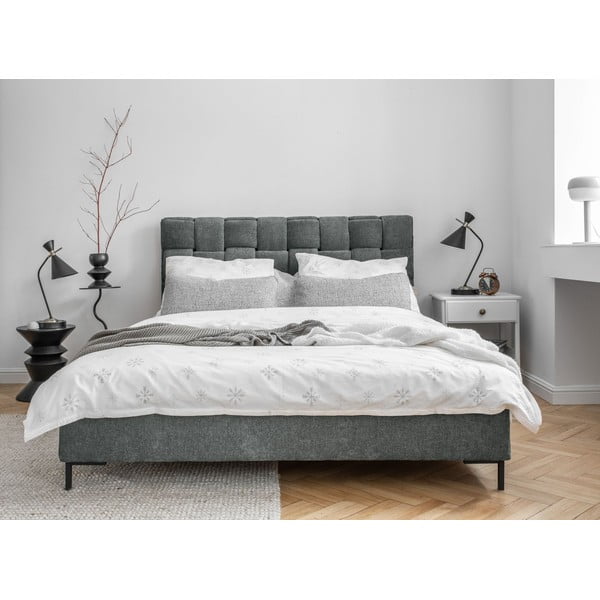 Szürkészöld kárpitozott franciaágy ágyráccsal 140x200 cm Eve – Miuform-image-1