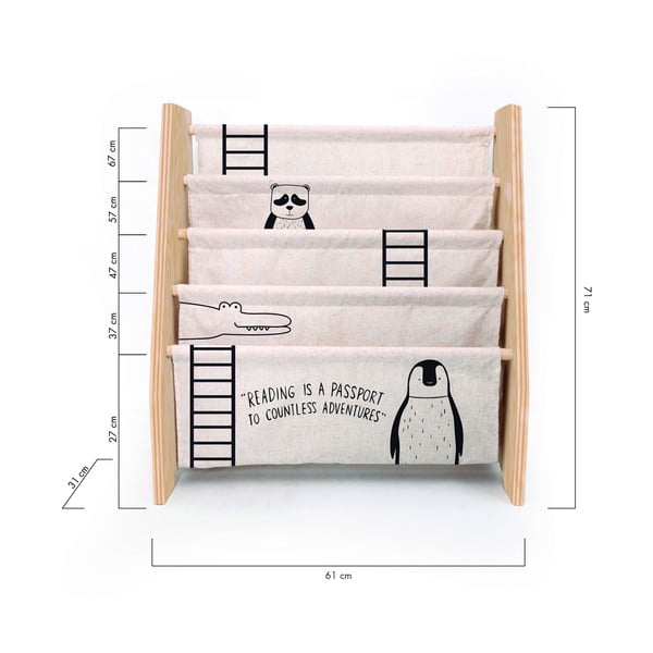 Bézs gyerek szövet könyvespolc 60x70 cm Animals - Folkifreckles-image-4