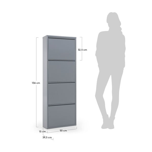 Világosszürke fém billenő ajtós cipőtartó 50x136x15 cm Ode – Kave Home-image-2