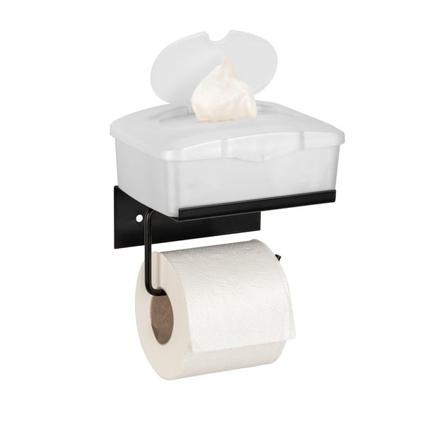 Fekete öntapadós fém WC-papír tartó polccal Desulo – Wenko-image-3
