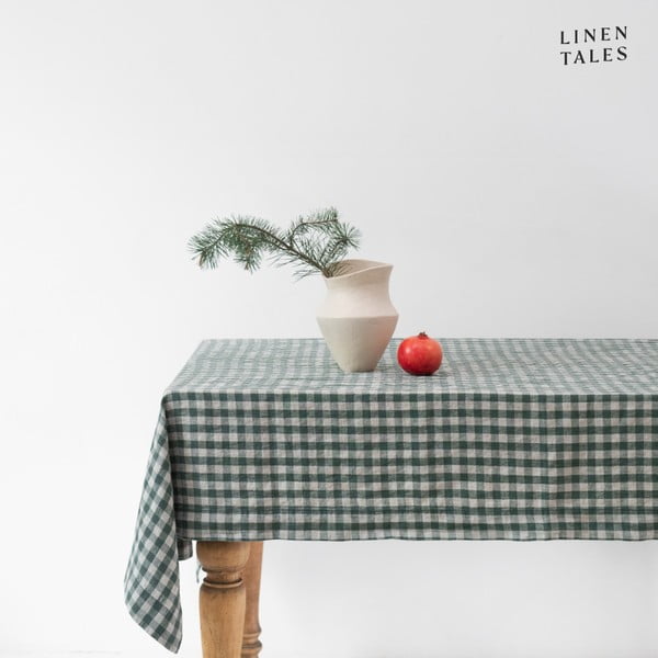 Len asztalterítő 140x250 cm Forest Green Gingham – Linen Tales