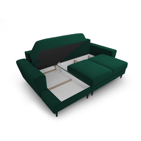 Zöld bársony kinyitható tárolóhelyes sarokkanapé (bal oldali-heverő résszel) Kyoto – Cosmopolitan Design-image-3