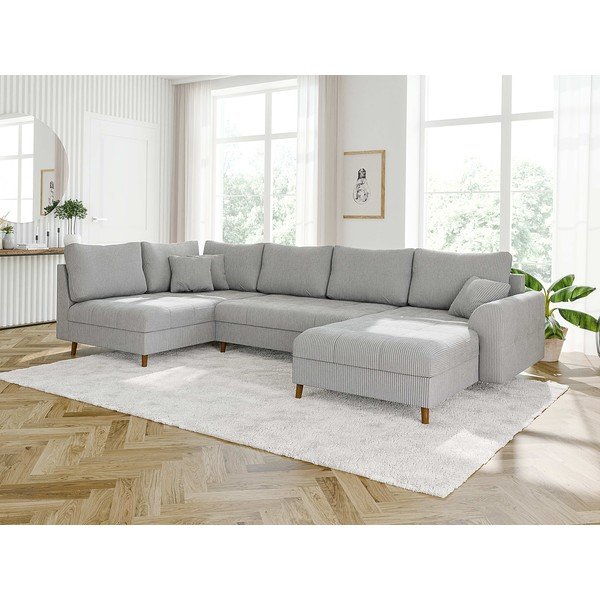 Világosszürke kordbársony sarokkanapé (jobb oldali-U alakú) Ariella – Ropez-image-3