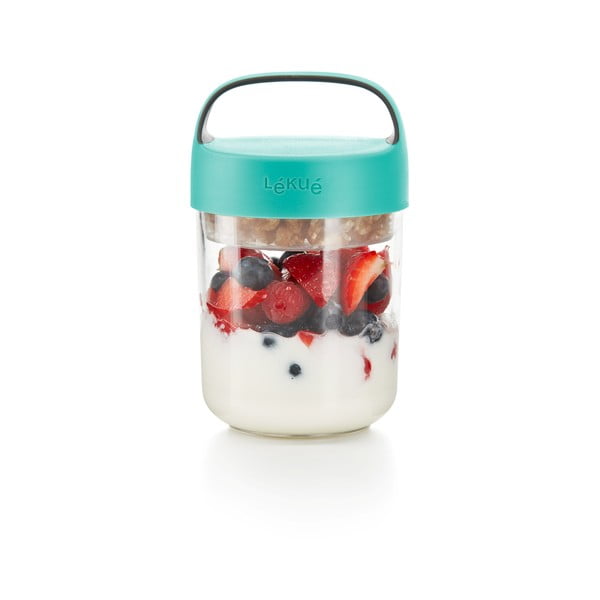 To Go leves/joghurt ételhordó müzlitartóval és türkizkék tetővel, 400 ml - Lékué