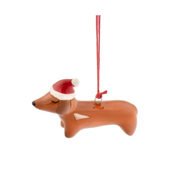 Kerámia karácsonyfadísz 7,5 cm Sausage Dog – Sass & Belle
