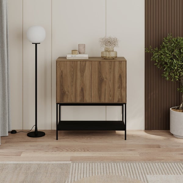 Fekete-natúr színű szekrény tölgyfa dekorral 80x90x40 cm Amira – Marckeric-image-3