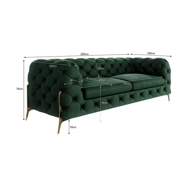 Sötétzöld bársony kanapé 225 cm Chelsea Bis – Ropez-image-4