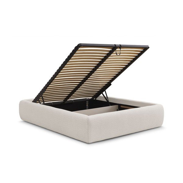 Fehér kárpitozott ágyneműtartós franciaágy ágyráccsal, ágytámla nélkül 160x200 cm Inera – Bobochic Paris-image-3