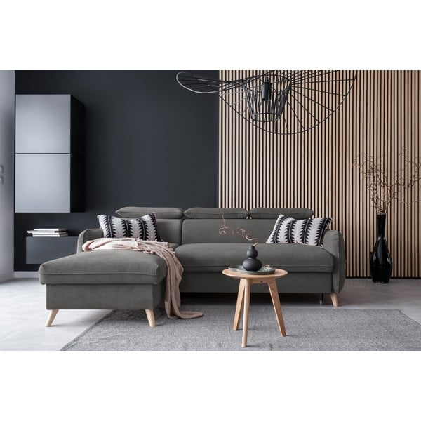 Sötétszürke bársony kinyitható sarokkanapé (bal oldali) Sweet Harmony – Miuform-image-1