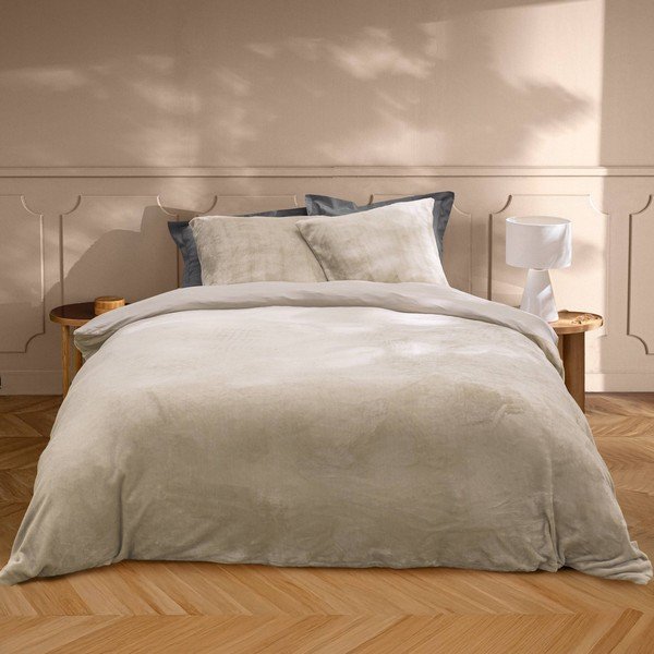 Bézs kétszemélyes-hosszabbított háromrészes mikroflanel ágyneműhuzat 240x220 cm Flanou – douceur d'intérieur-image-1