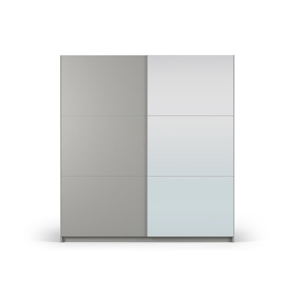 Szürke ruhásszekrény tükörrel és tolóajtókkal 200x215 cm Lisburn - Cosmopolitan Design