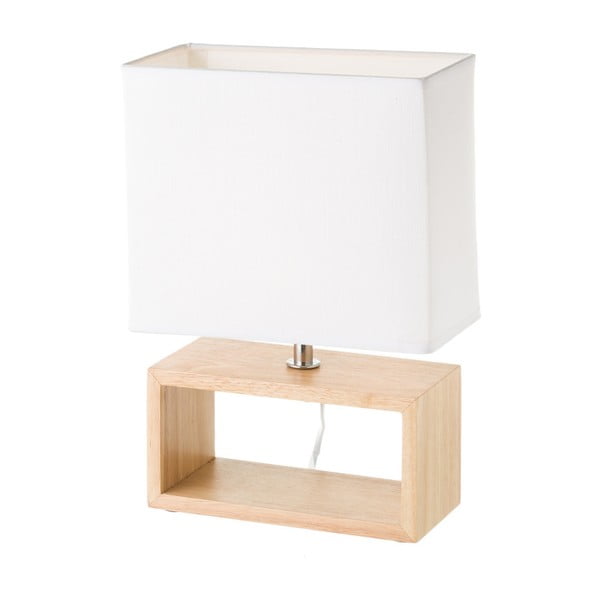 Fehér-natúr színű tömörfa asztali lámpa textil búrával (magasság 41 cm) – Casa Selección