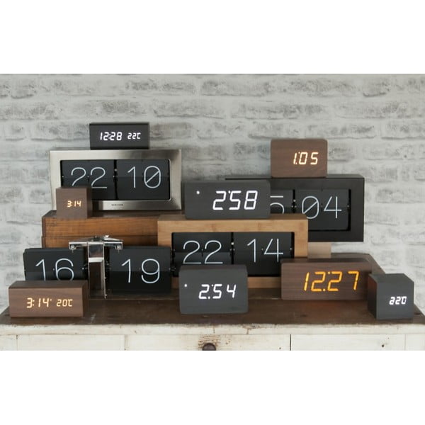 Tube fekete ébresztőóra fa dekorral, 21 x 9 cm - Karlsson-image-1