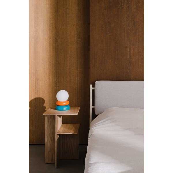 Petróleum színű-narancssárga tömörfa asztali lámpa üveg búrával (magasság 24 cm) Otem – noo.ma-image-3