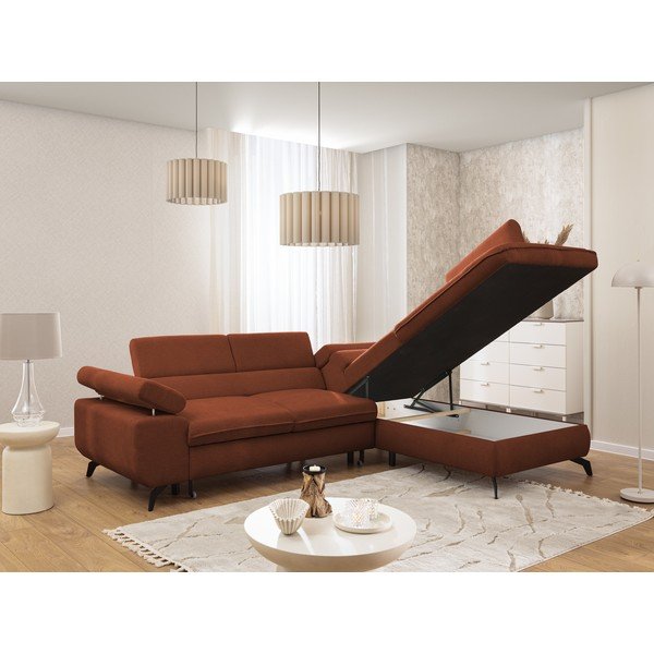 Terrakotta színű zsenília sarokkanapé (jobb oldali-L alakú) Marbeya  – Ropez-image-4