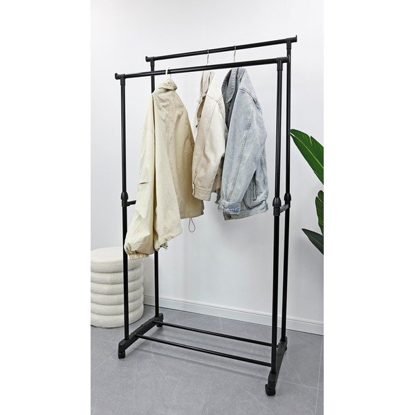 Fekete fém gurulós ruhatartó állvány 80x160x42 cm Roald – Yes Everyday-image-1