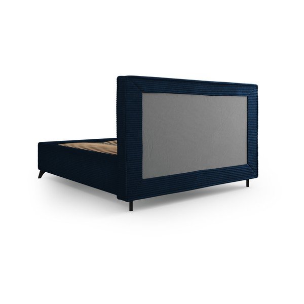 Sötétkék kárpitozott franciaágy tárolóhellyel, ágyráccsal 160x200 cm Malou – Milo Casa-image-4