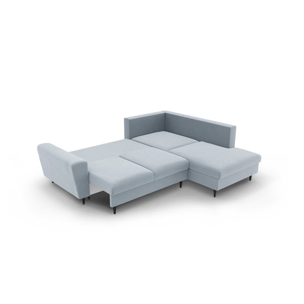 Világoskék bársony kinyitható tárolóhelyes sarokkanapé (jobb oldali-L alakú) Kyoto – Cosmopolitan Design-image-4