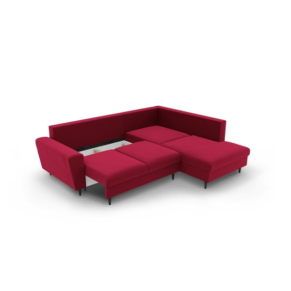Piros bársony kinyitható tárolóhelyes sarokkanapé (jobb oldali-L alakú) Kyoto – Cosmopolitan Design-image-3