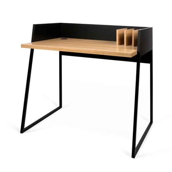 Volga fekete íróasztal tölgyfa mintás részletekkel - TemaHome-image-2