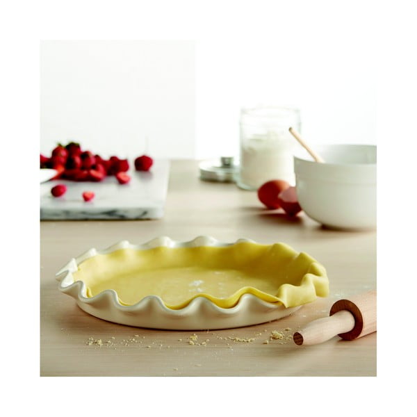 Fodros szélű elefántcsontszínű lapos pite sütőforma, ⌀ 33 cm - Emile Henry-image-1