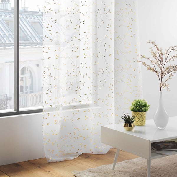 Fehér-aranyszínű voile fényáteresztő függöny 140x280 cm Floressia – douceur d'intérieur-image-3