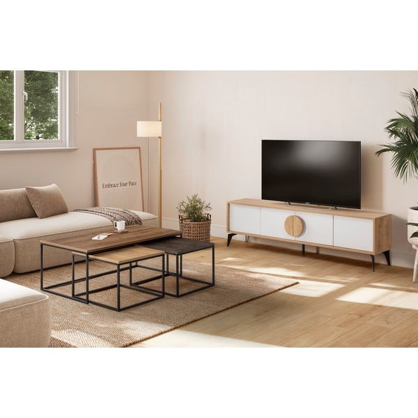 Natúr színű dohányzóasztal szett 3 db-os 60x110 cm Camelia – Marckeric-image-1