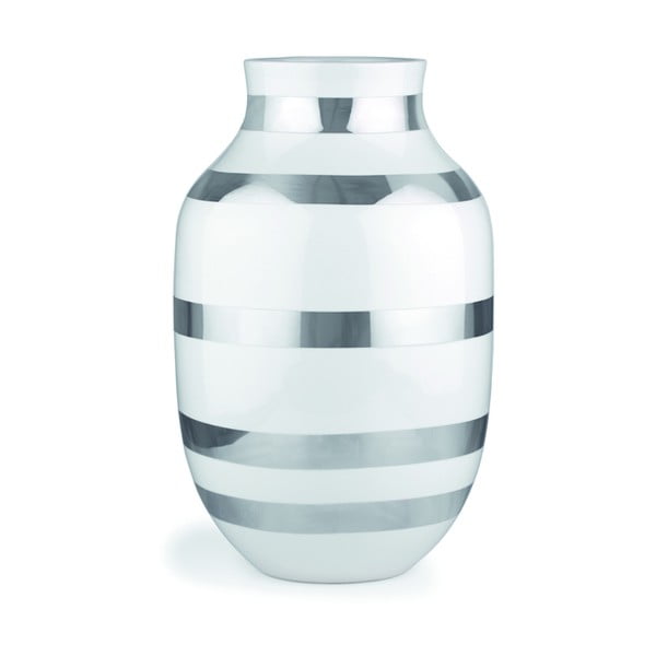 Omaggio fehér agyagkerámia váza ezüstszínű részletekkel, magasság 30,5 cm - Kähler Design