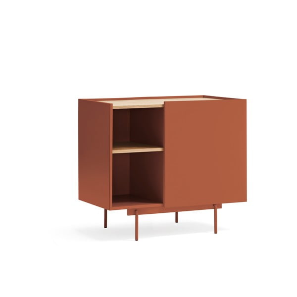 Téglavörös-natúr színű alacsony komód tölgyfa dekorral 90x78 cm Otto – Teulat-image-2