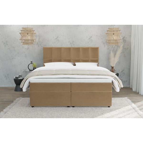 Okkersárga ágyneműtartós boxspring ágy 140x200 cm Flip – Ropez-image-2