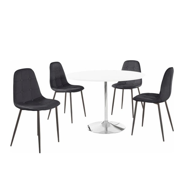 Terri kerek étkezőasztal és 4 részes fekete szék szett - Støraa