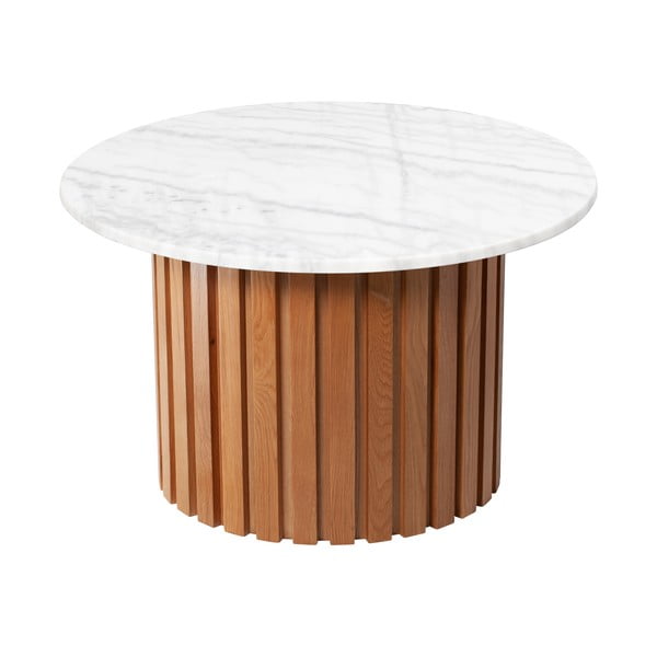 Moon fehér márvány dohányzóasztal tölgyfa vázzal, ⌀ 85 cm - RGE