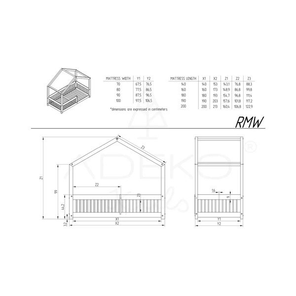 Natúr színű házikó alakú borovi fenyő ágyneműtartós gyerekágy kihúzható pótággyal 140x200 cm Mila RMW – Adeko-image-4