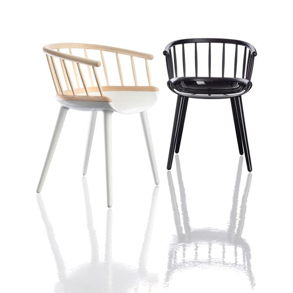 Cyborg barna-fehér étkezőszék kőrisfa karfával - Magis-image-1