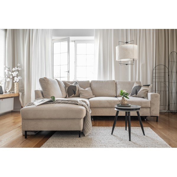 Bézs kordbársony kinyitható sarokkanapé (bal oldali) Lofty Lilly – Miuform-image-4