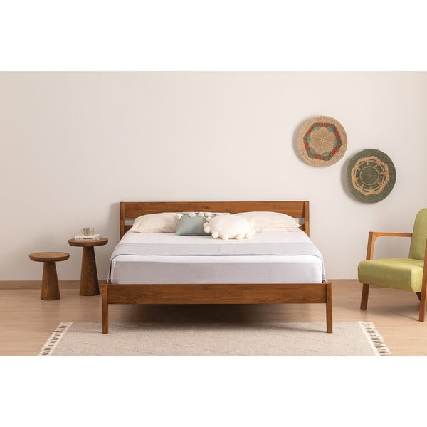 Natúr színű-sötétbarna lucfenyő egyszemélyes ágy ágyráccsal 90x200 cm Venus – Kalune Design-image-2