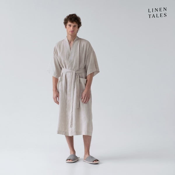 Bézs len fürdőköpeny L/XL Summer – Linen Tales-image-1