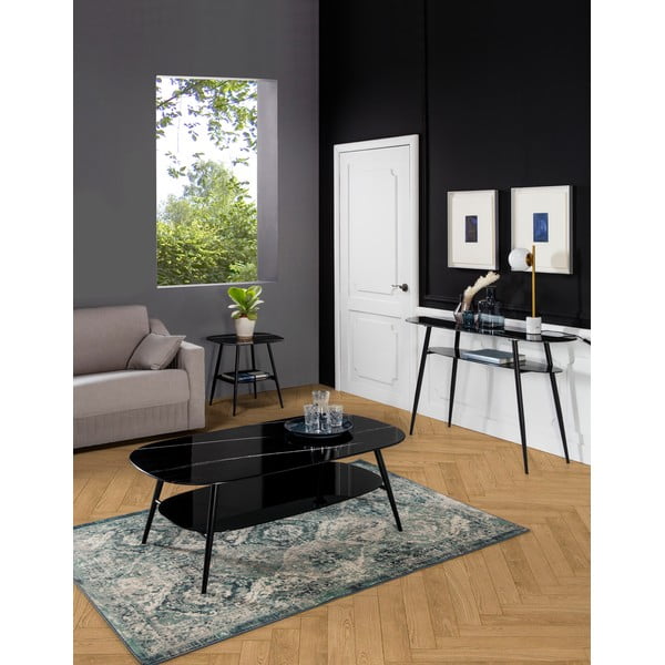 Alina fekete konzolasztal márvány dekoros üveglappal - Marckeric-image-1